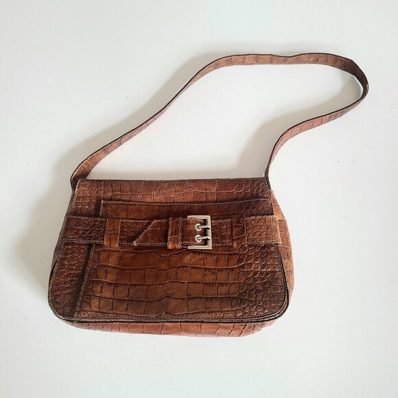 Browns Couture Made in Italy brown leather messenger bag with decorative buckle. - Picture 3 of 10